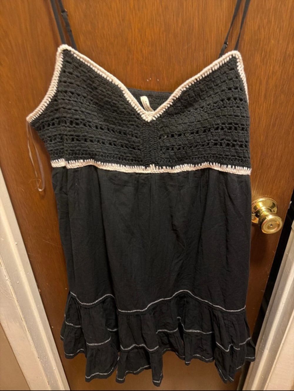 American Eagle Outfitters Black Top with White Crochet Trim